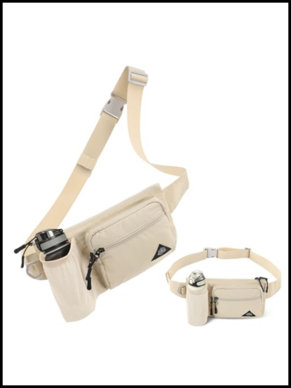 Waterproof Nylon Fanny Pack with Water Bottle Holder Waist Pack